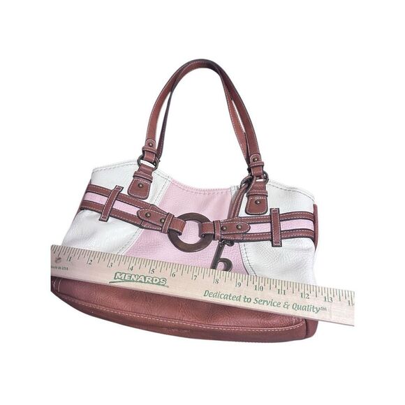 B.O.C. Multi Color White Pink & Brown Shoulder Bag Handbag with Bag Charm - Picture 7 of 16